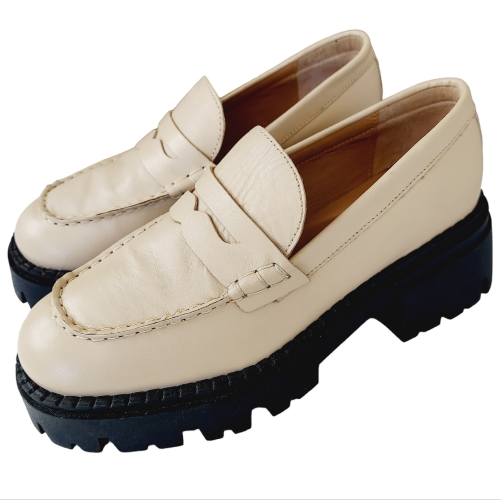 Free People Lyra Lug Sole Sand Nude Patent Leather Loafers Size 36.5 US 6.5 NWOB